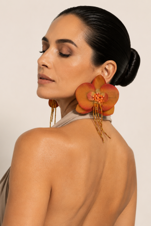 Aretes Katleya - Naranja y Dorado